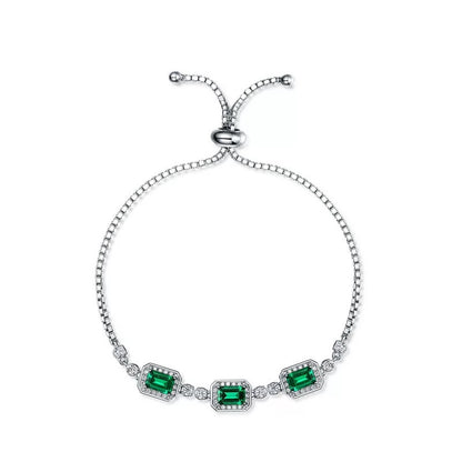 Emerald trio bracelet with adjustable silver chain by Aeterna Jewelry