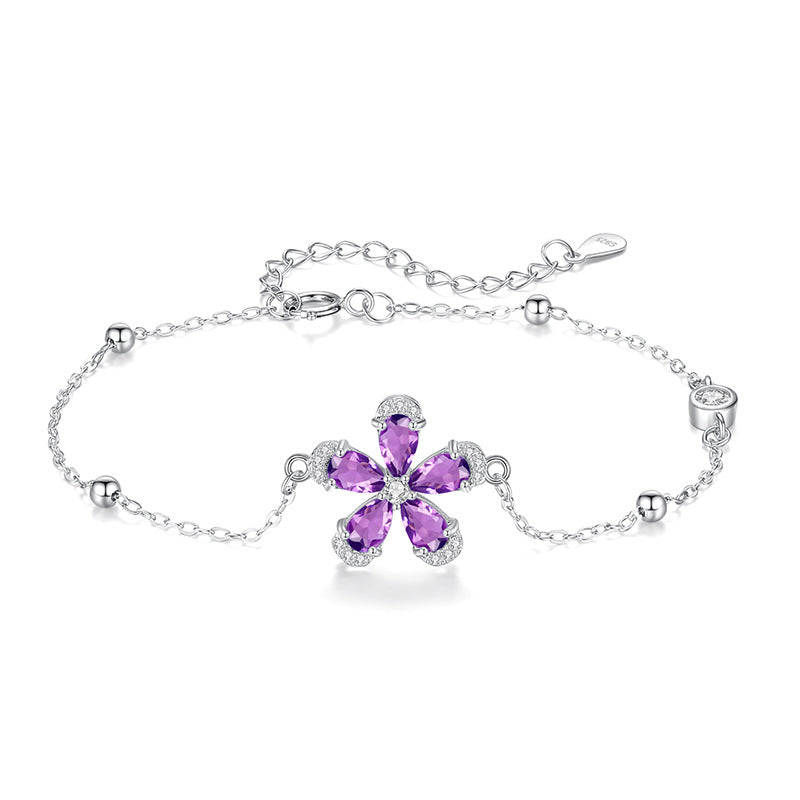 Sterling silver amethyst flower ring with pavé details