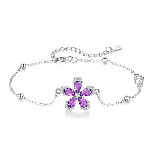 Sterling silver amethyst flower ring with pavé details