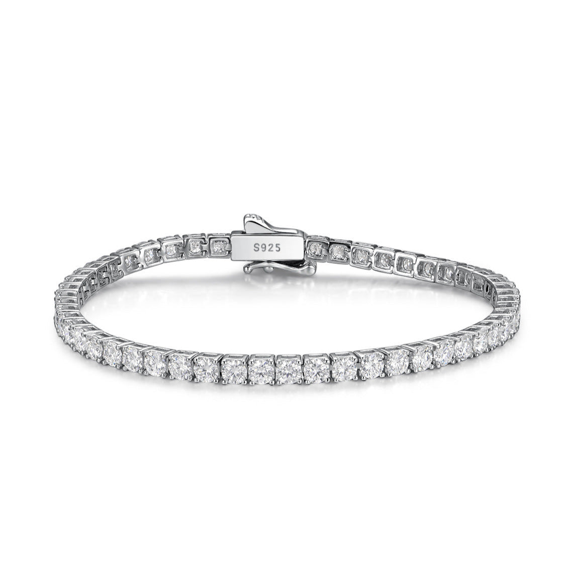Aeterna Jewelry classic silver tennis bracelet with round-cut stones on white background