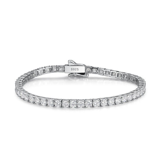 Aeterna Jewelry classic silver tennis bracelet with round-cut stones on white background