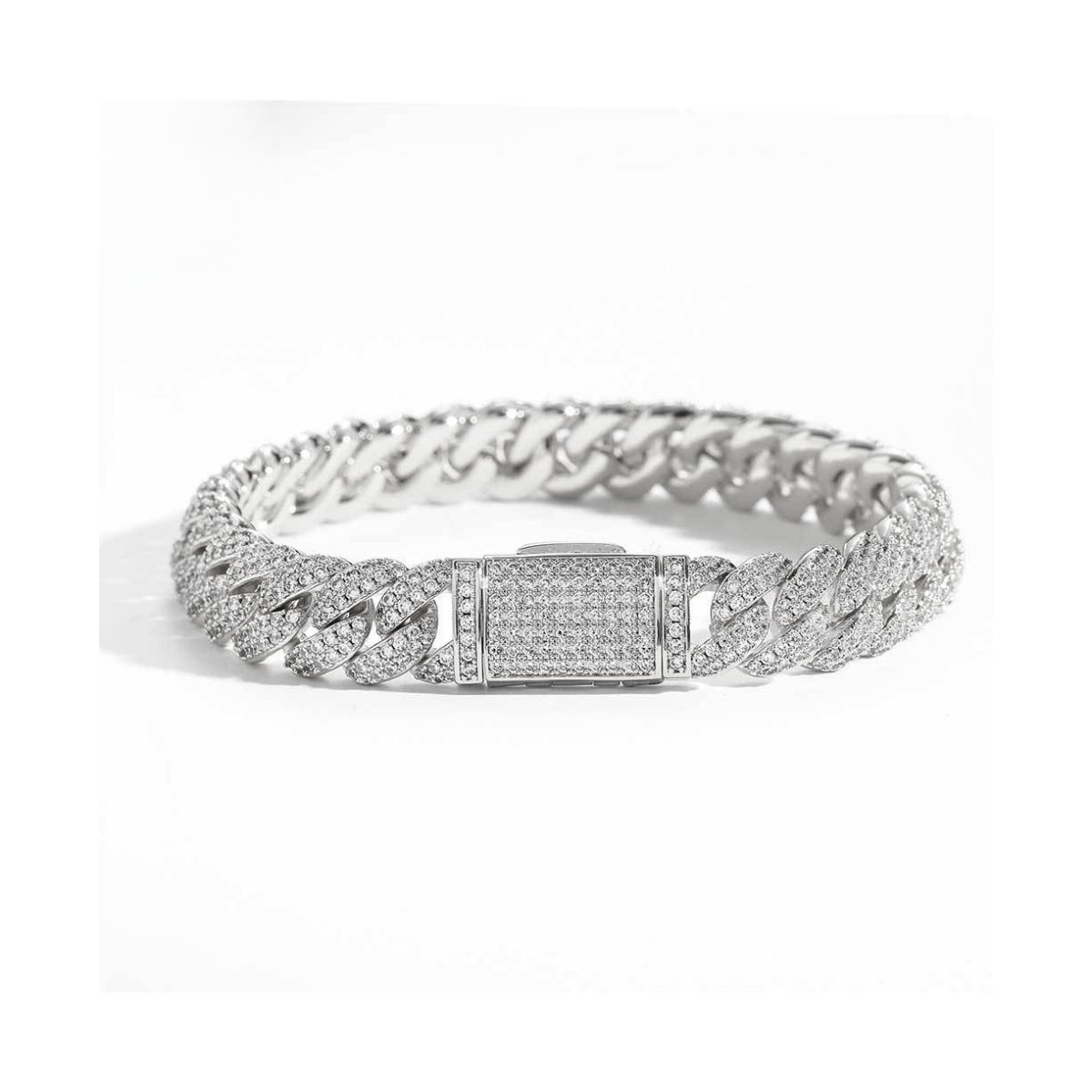 Aeterna Jewelry silver cuban link bracelet with pavé detailing on white background