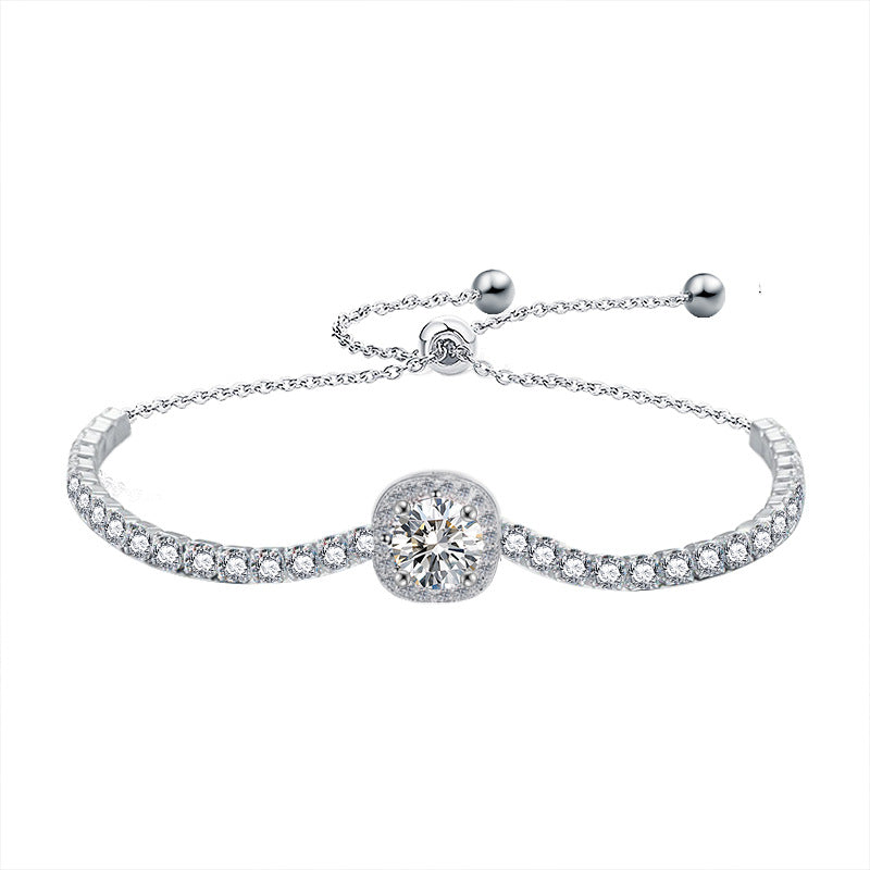 Aeterna Jewelry halo adjustable bracelet with round center stone on white background