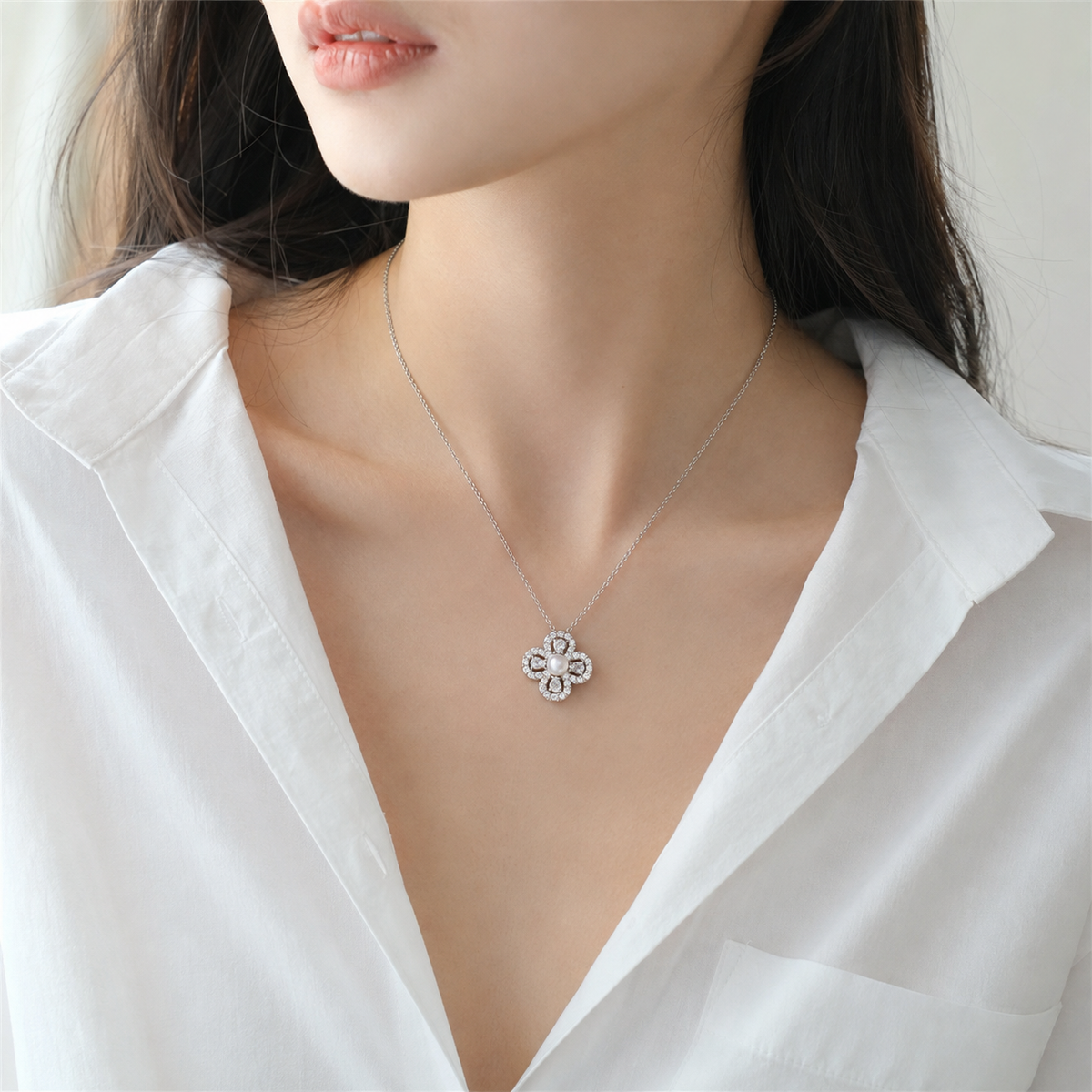Aurelia Pearl Clover Pendant Necklace
