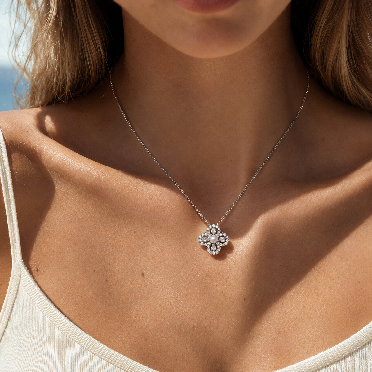 Aurelia Pearl Clover Pendant Necklace