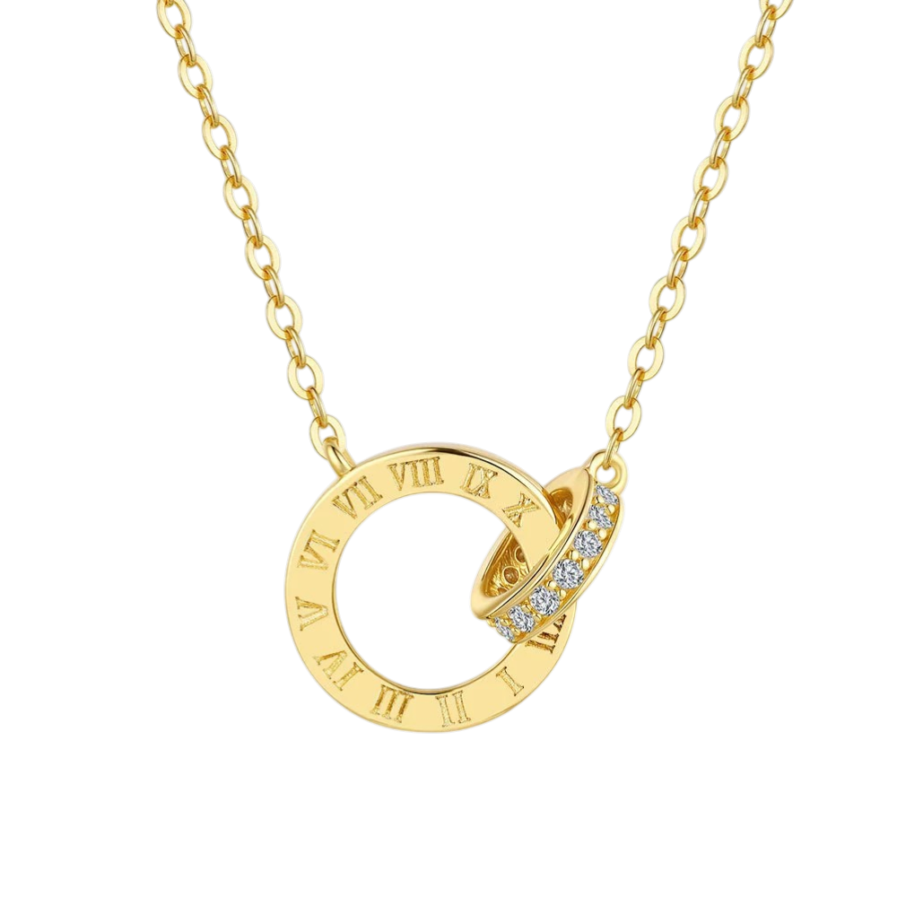 Roman Numeral Double Circle Pendant Necklace