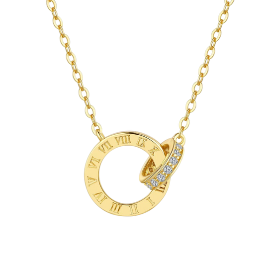 Roman Numeral Double Circle Pendant Necklace