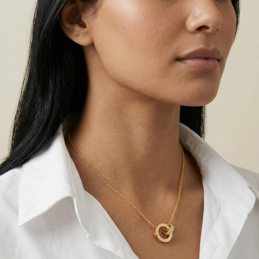 Roman Numeral Double Circle Pendant Necklace