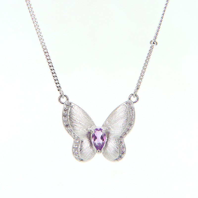 Amethyst butterfly pendant necklace in sterling silver