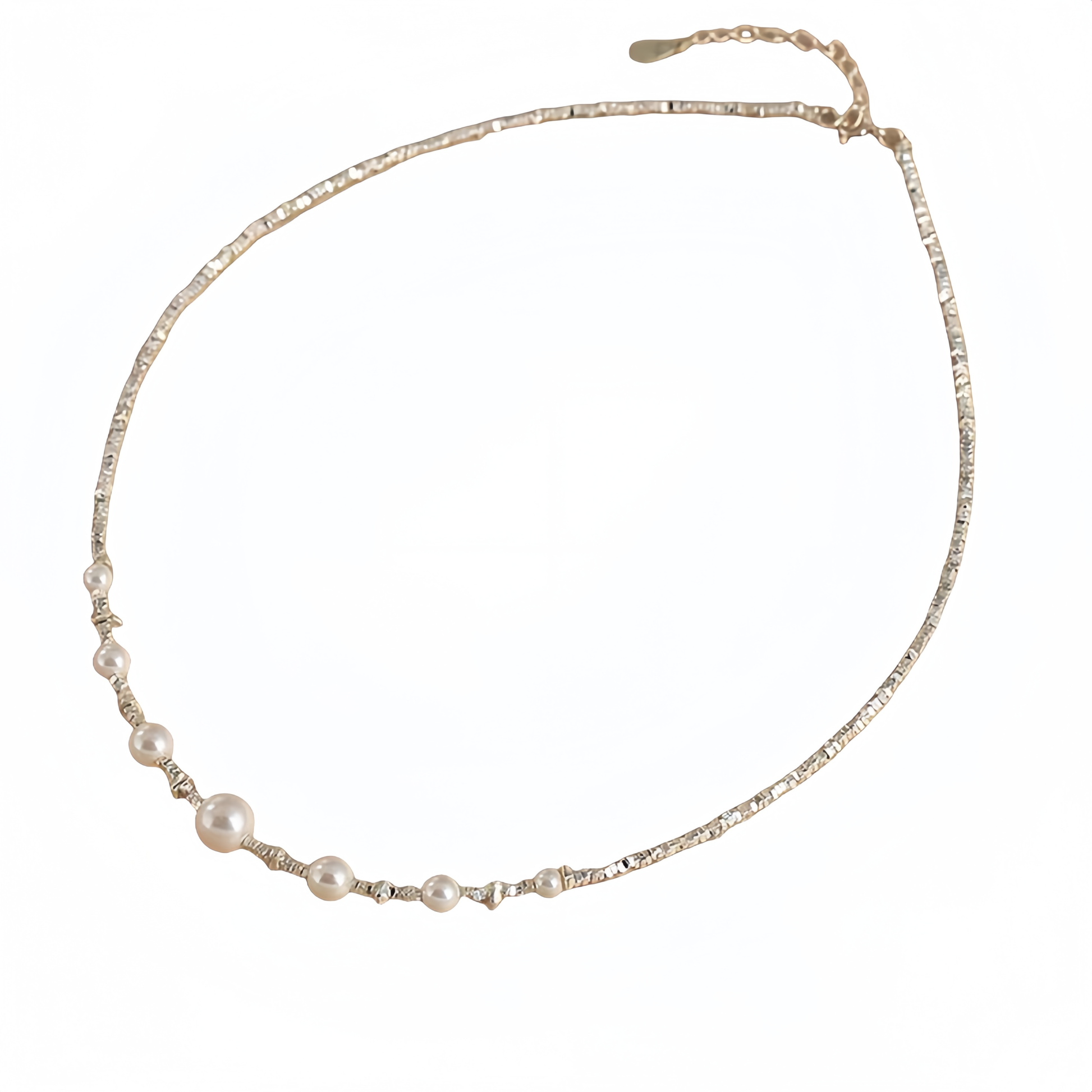 Sterling silver textured chain necklace with irregular freshwater pearls, Aeterna Jewelry elegant modern jewelry piece